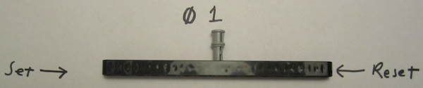 A mechanical SR flip-flop with output of 1.